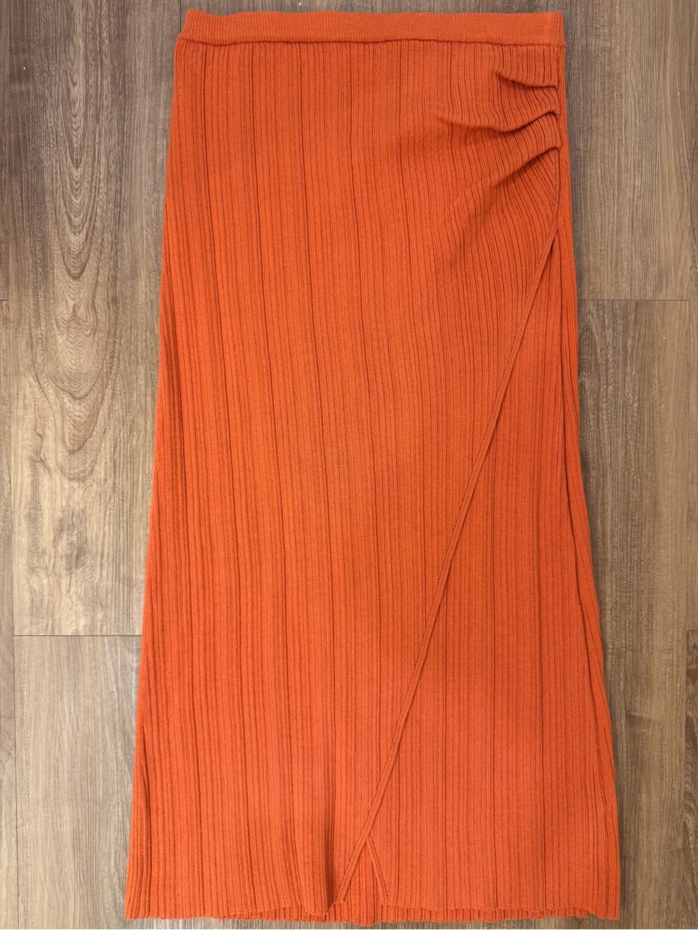 WAYF Orange Ribbed Knit Wrap Midi Skirt NWT